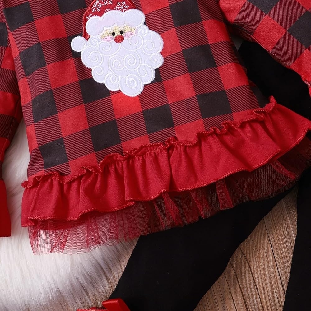 Red Plaid Santa Outfit with Black Leggings - Picture 3 of 7